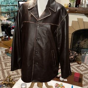 Vintage Men's LAWLESS Mid Length Brown pebbled Leather Jacket.  LARGE